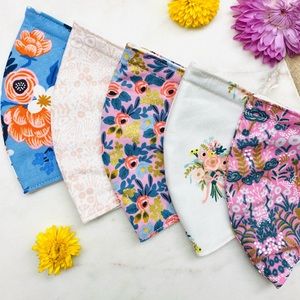 Rifle Paper Co. Floral mask, set of 5 cotton masks. Adult size.